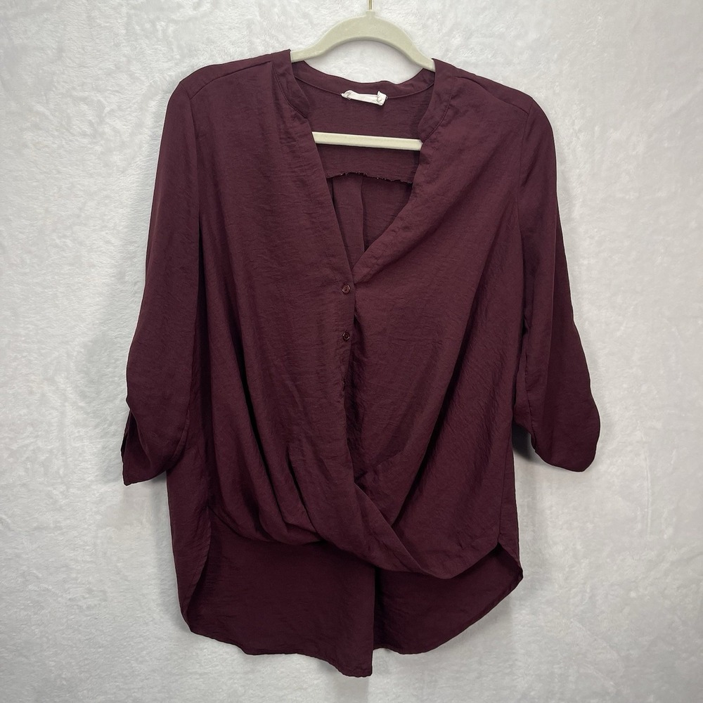 Lush Surplus Blouse Womens Small Burgundy 3/4 Sleeve Dressy Fall Basics‎